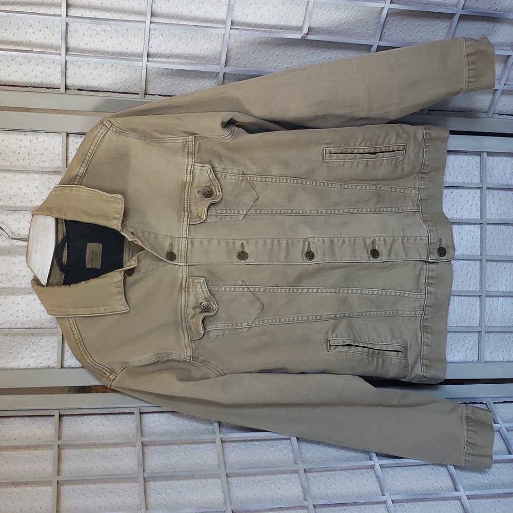 Marine Layer khaki button down stretch mens jacket large